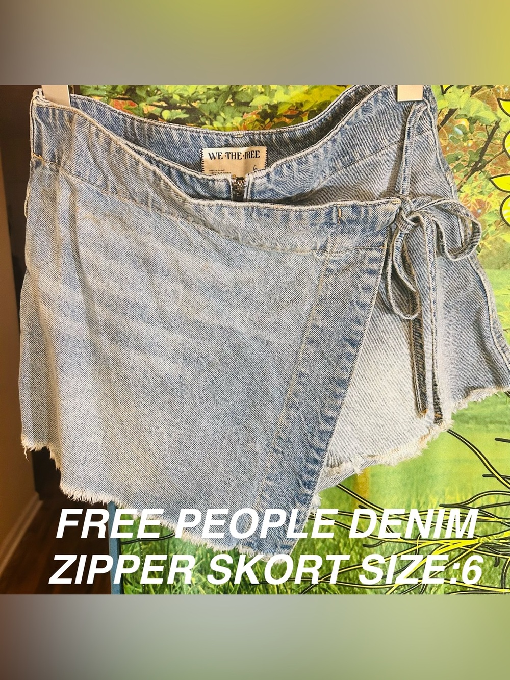 We The Free Light Blue Denim Skort with Zip Detail